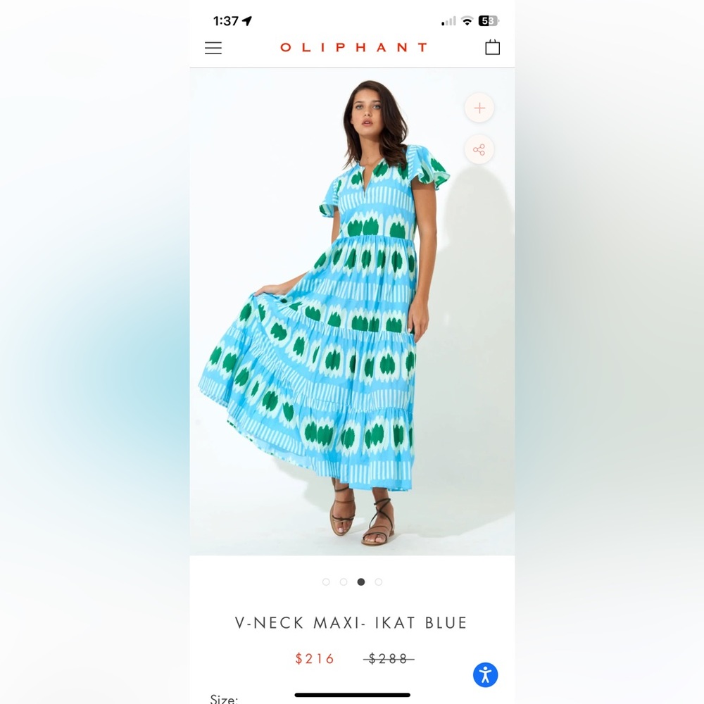 Oliphant v neck maxi ikat blue large green and blue dress